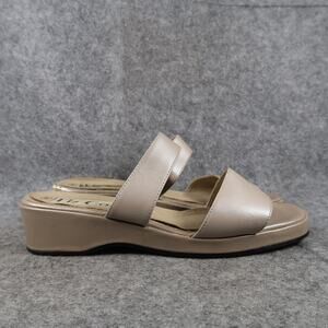 Liz Cole Shoes Womens 8 Sandals Wedge Slides Leather Slip On Double Strap Retro